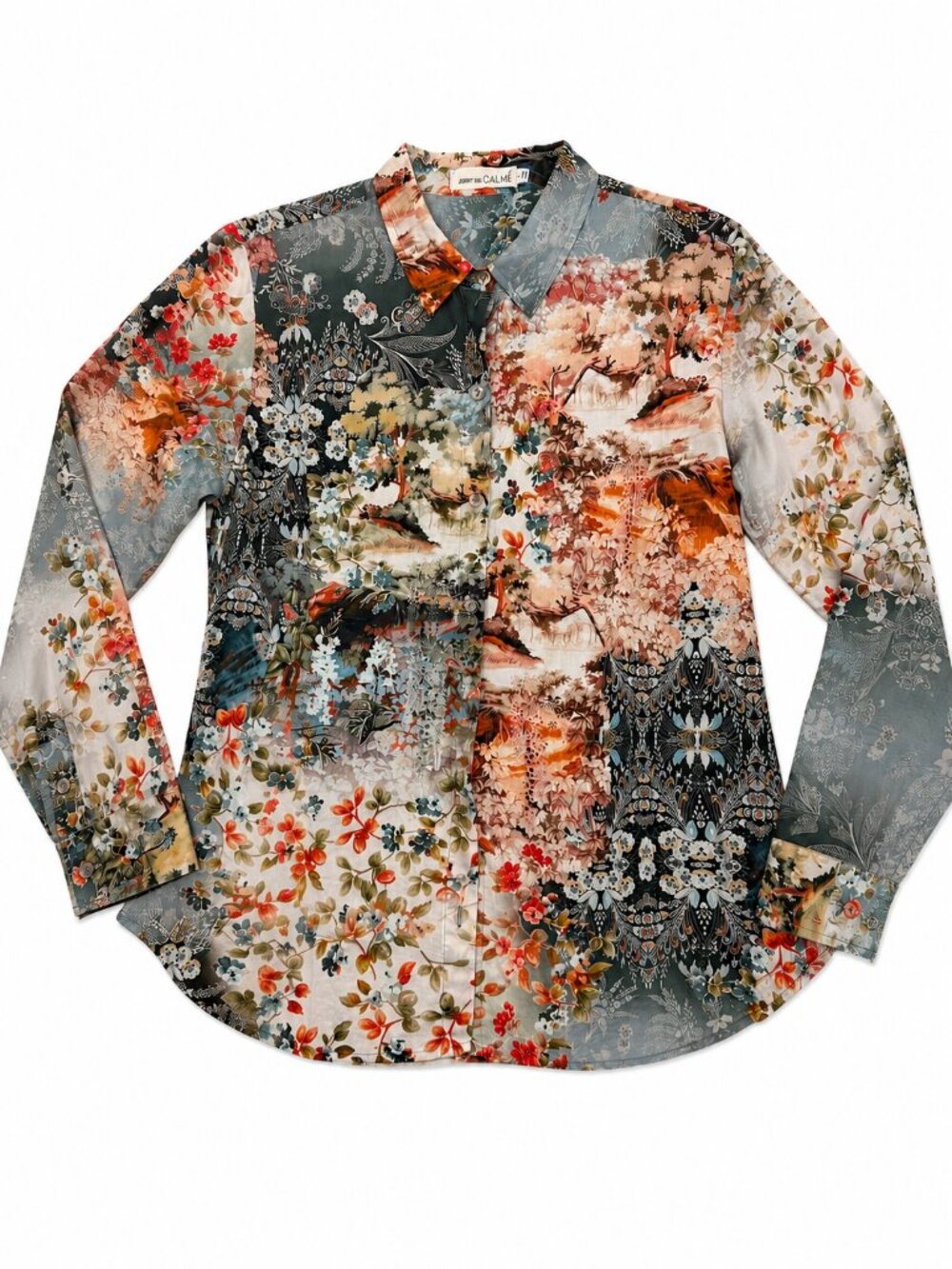 Johnny Was Calme Organic Cotton Button Front Floral Shirt Top Womens Sz Medium
